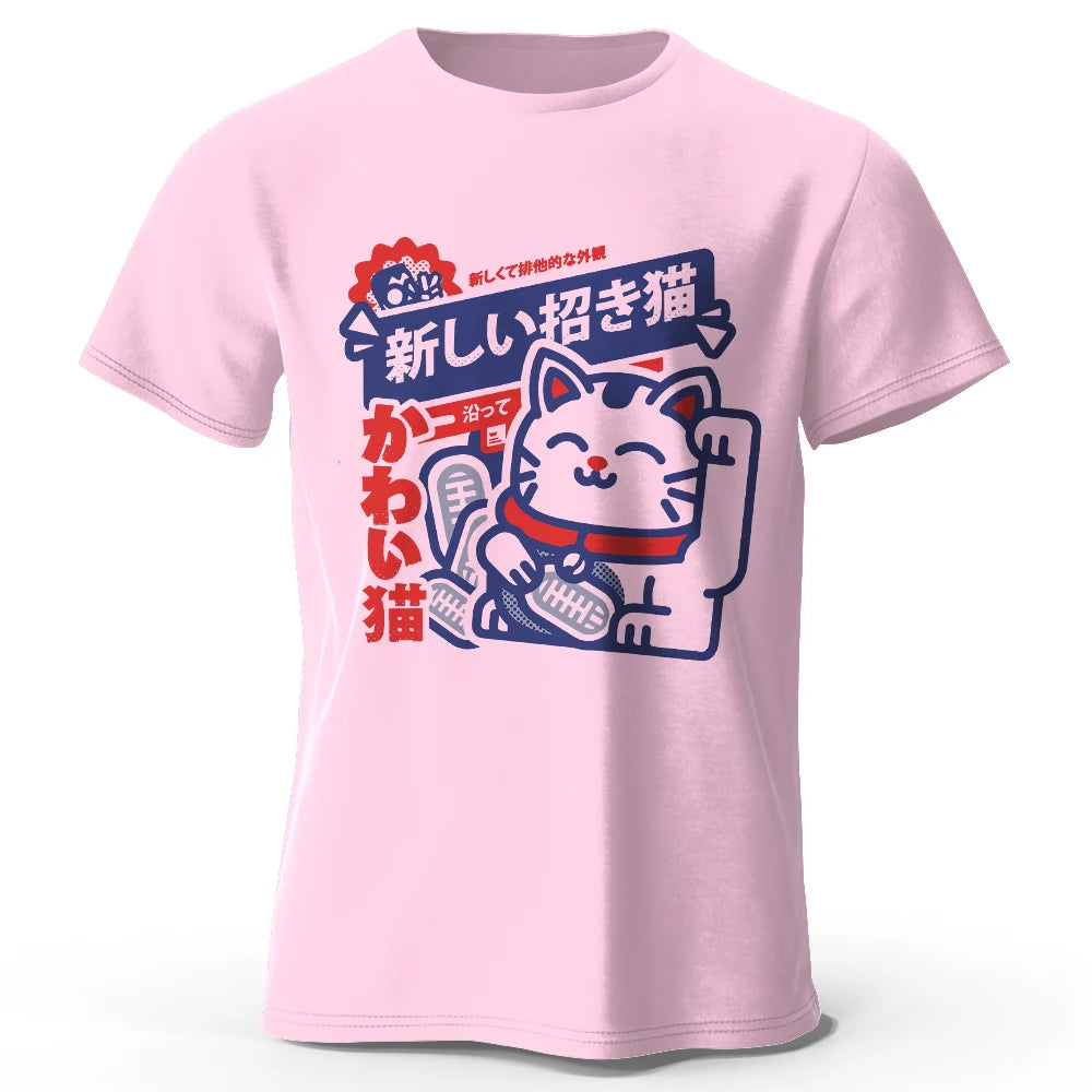 Kawaii Anime Printed 100% Cotton T-Shirt, Soft & Breathable Round Neck Short Sleeve Tee, Unisex Harajuku Style
